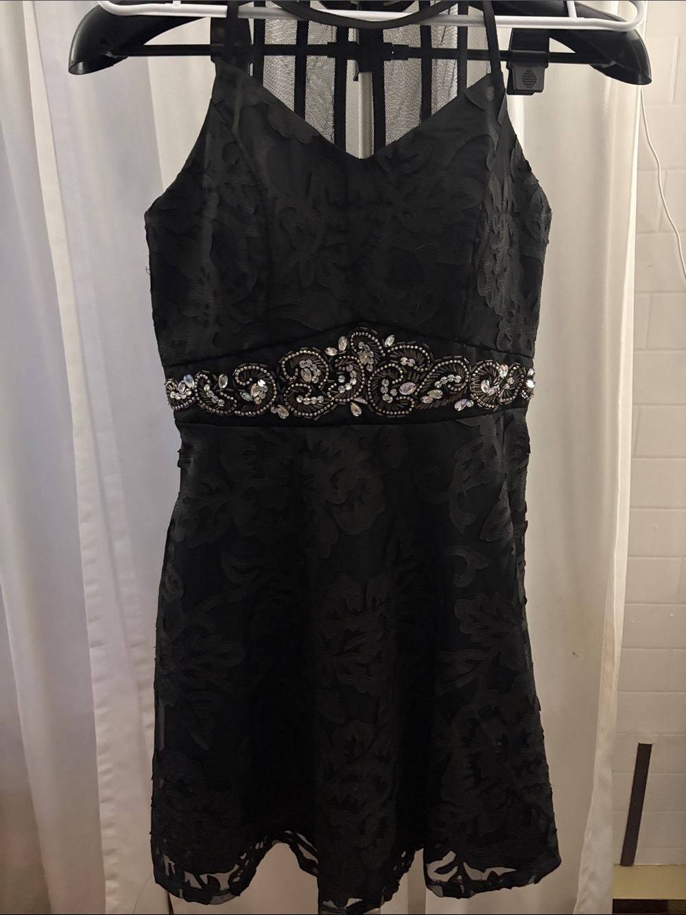 Black lace A-Line Dress with Beaded Waistband